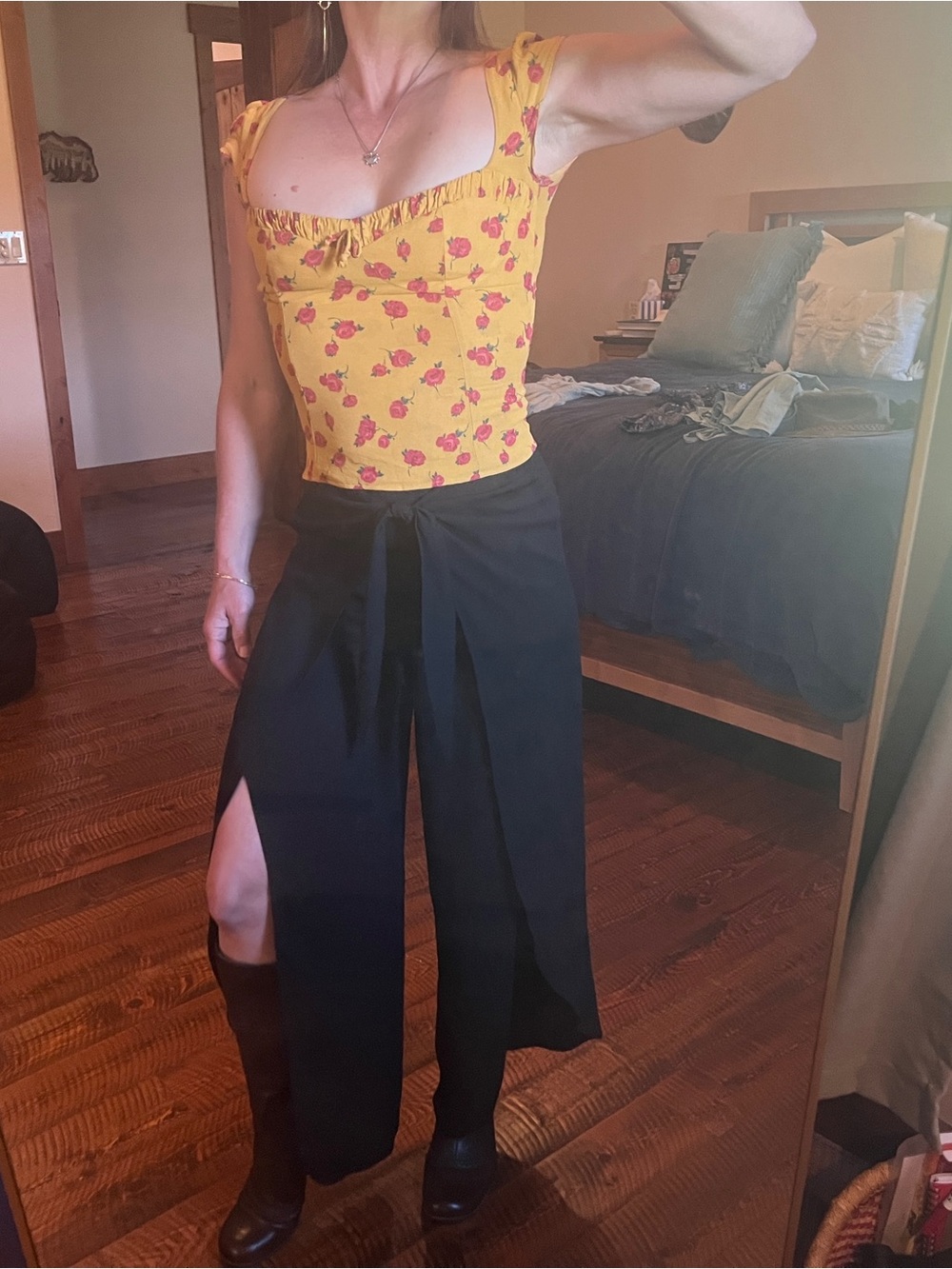 Lulu’s Black Split-Leg Wrap Pants